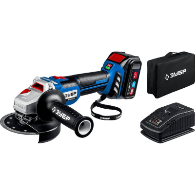 ЗУБР 20В бесщеточная УШМ, 1 АКБ (4Ач), в сумке, Профессионал. AB-125-41 {AB-125-41}