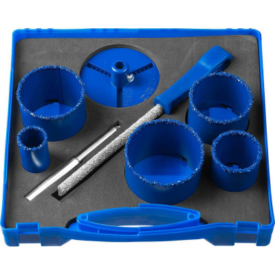 ЗУБР  8 шт, d 33, 53, 67, 73, 83 мм, карбид-вольфрамовое нанесение, набор кольцевых коронок, Профессионал (33350-H8)