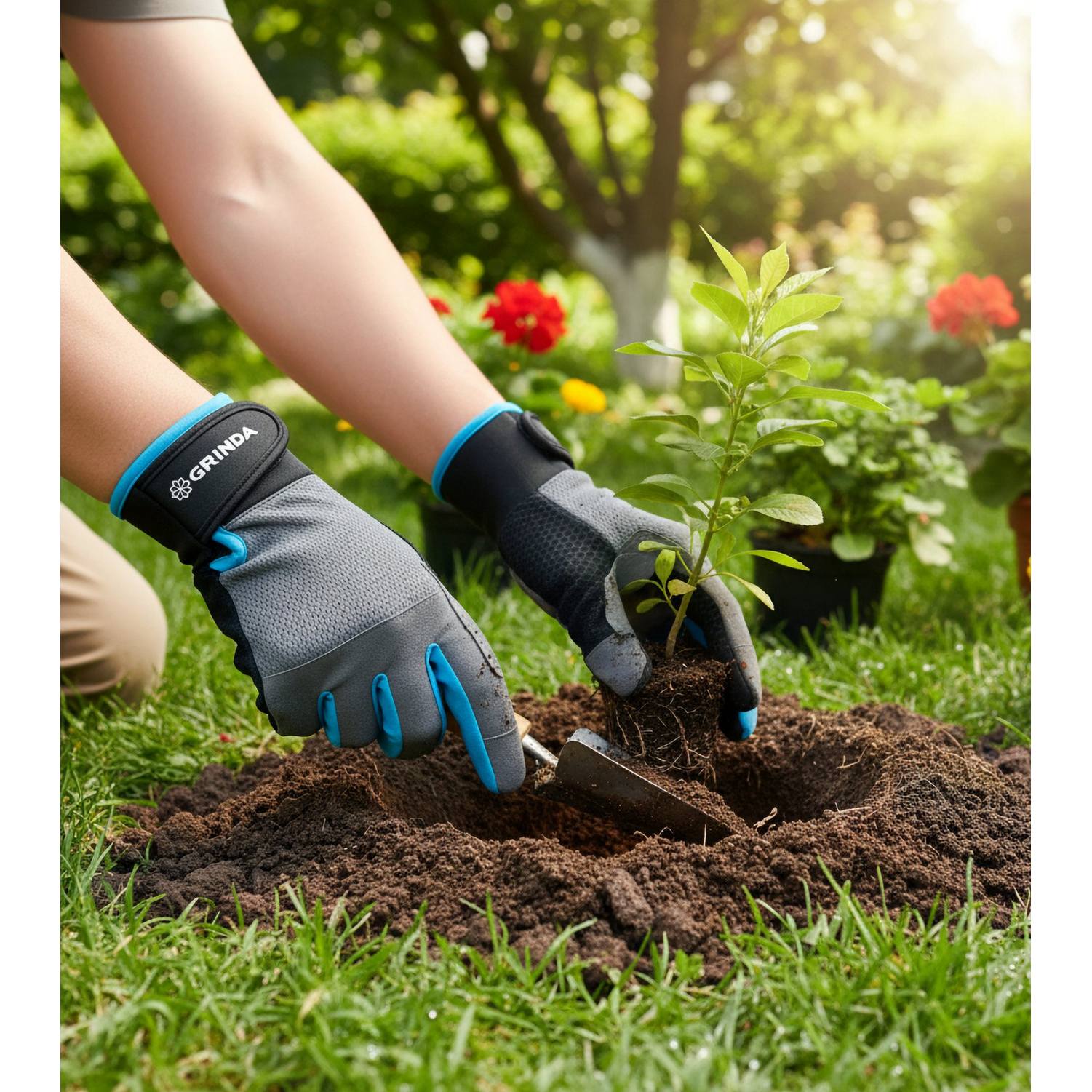 GRINDA  FLORA, S (7), садовые перчатки из искусственной кожи с усиленным наладонником и кончиками пальцев, противоскользящие, PRO Line {1138-S}