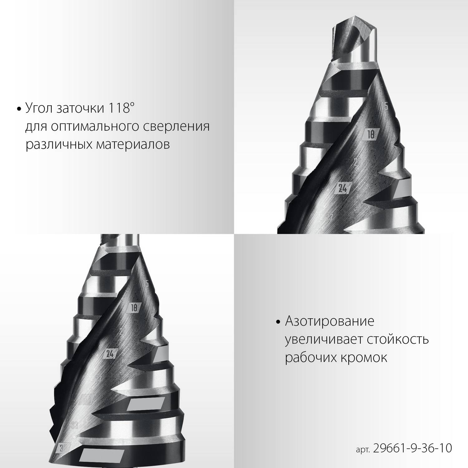 STAYER Pro-Max 9-36мм, 10 ступеней, винтовая спираль, сверло ступенчатое {29661-9-36-10}