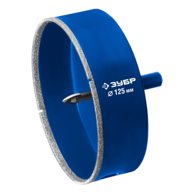 ЗУБР  АГК d 125 мм (центр. сверло, трехгр. хвост, Р60), Алмазная коронка, Профессионал  {29850-125}