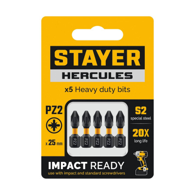 STAYER  HERCULES, PZ2, 25 мм, 5 шт, торсионные биты {26233-2-25-5}