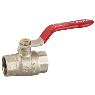 Кран ЗУБР шаровой 3/4" полнопроходной "мама-мама", ручка, никелированная латунь {51350-N-3/4}