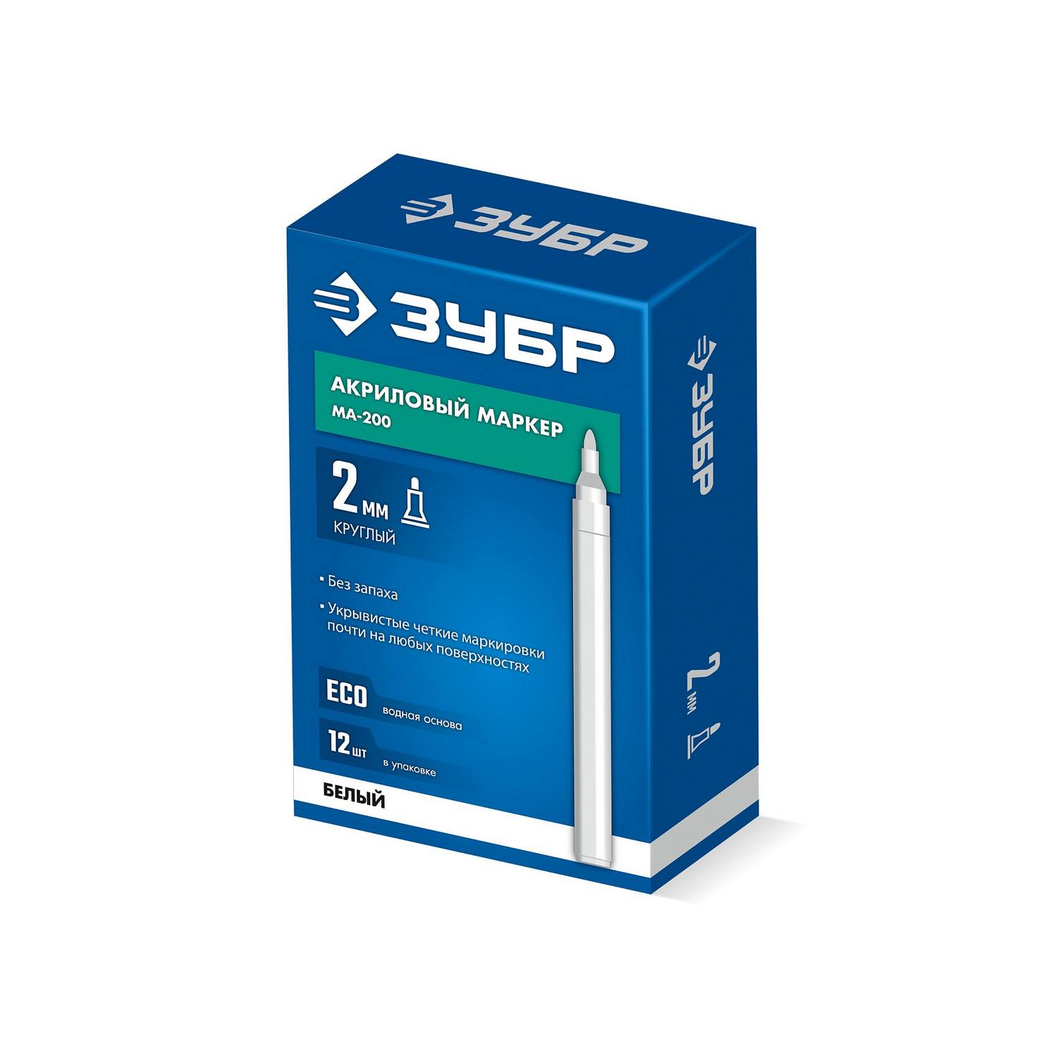 ЗУБР  МА-200 белый, 2 мм акриловый маркер {06337-8}