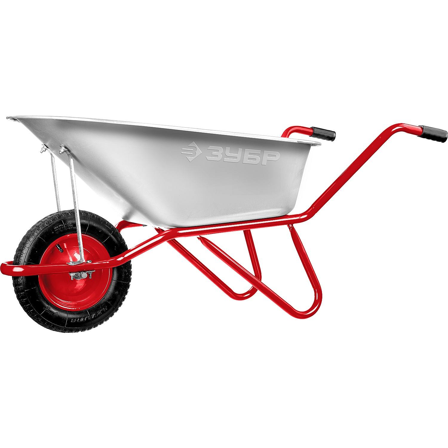 ЗУБР  Т-11, 90 л, 160 кг, одноколесная, оцинкованная сталь, стальные опоры, d 25 мм, садово-строительная тачка (39962)