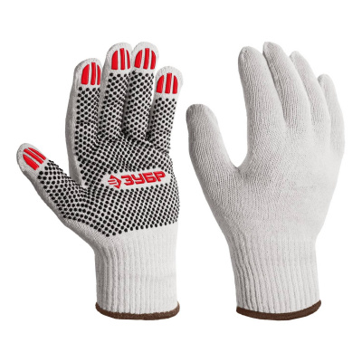 ЗУБР  ОПТИМА, XL (10), х/б перчатки с ПВХ покрытием (точка), 10 класс  {11440-XL}